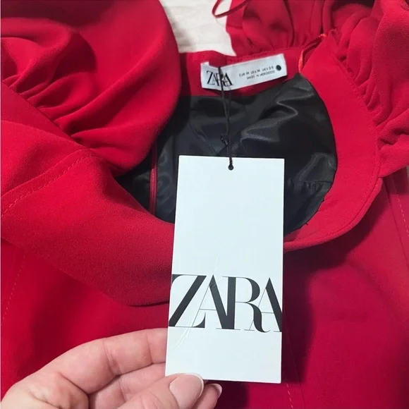 Zara Sweetheart Off the Shoulder Puff Sleeve Red Valentine’s Day Mini Dress M - Picture 10 of 14